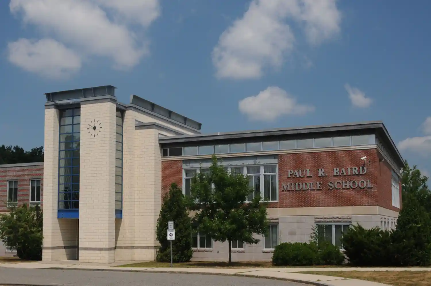 Exterior view of Baird Middle School in Ludlow, Massachusetts
