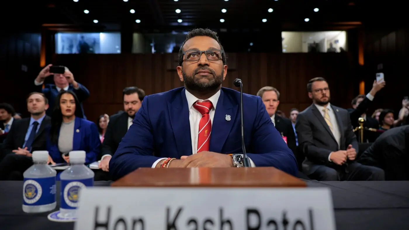 FBI Director Kash Patel at a press briefing, as the bureau faces scrutiny over its investigation into a New York Times journalist in March 2026