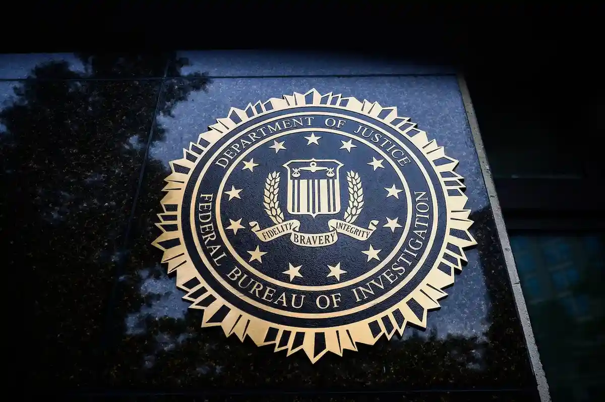 FBI agents and federal courthouse with classified documents and military symbols