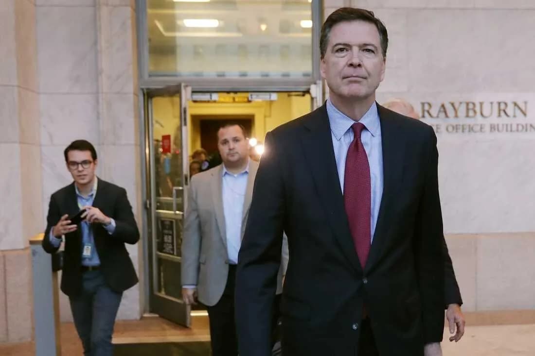 James Comey leaves federal court following his April 2026 appearance after indictment