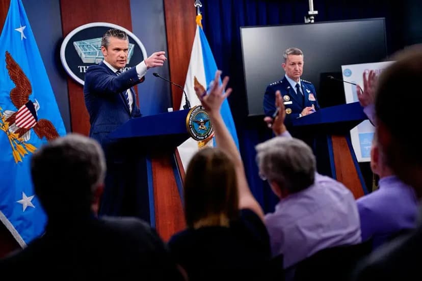 Defense Secretary Pete Hegseth speaks at a Pentagon press briefing as federal court prepares to hear arguments on new press credential rules