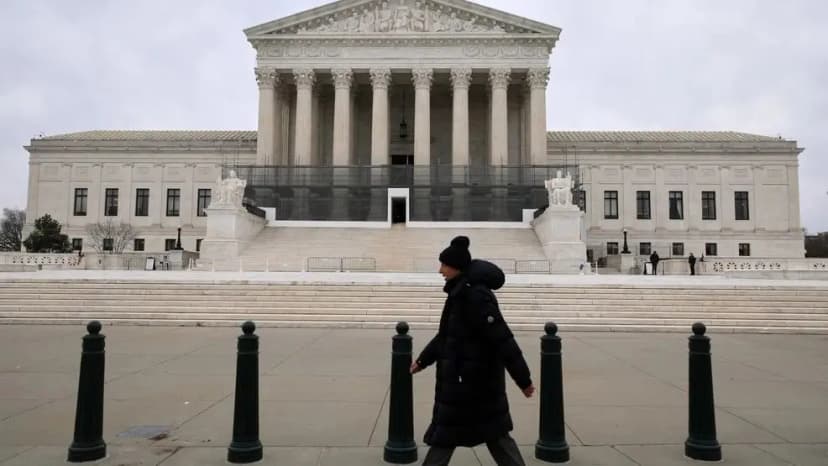 Supreme Court building with California congressional map and voting symbols