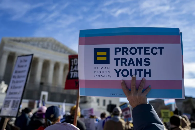 Families and attorneys who challenged California’s transgender student privacy policies outside a federal courthouse following the Supreme Court ruling