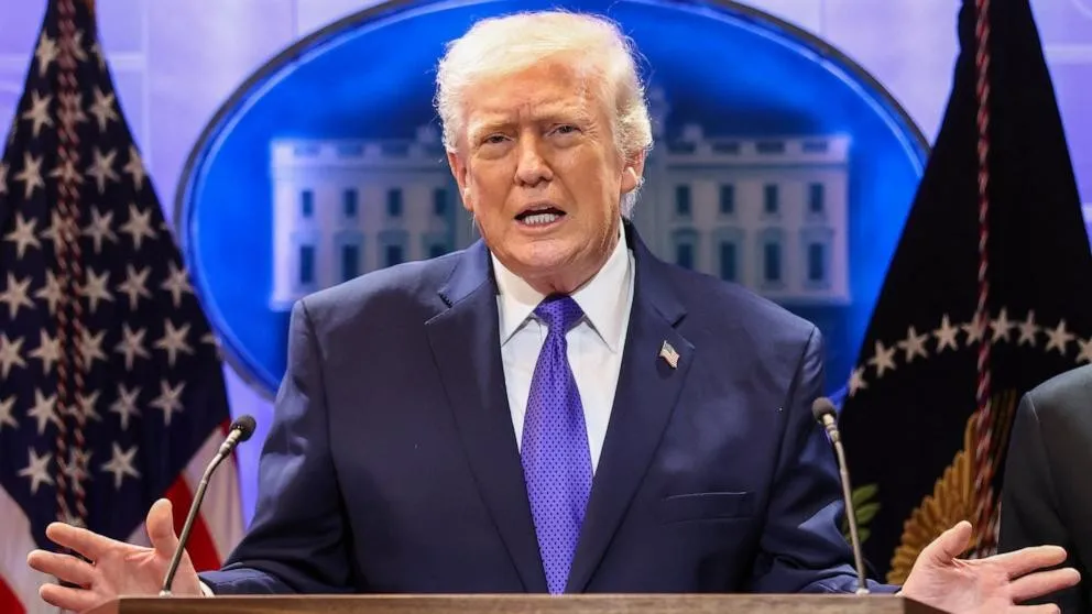 Donald Trump speaks at a press conference following the Supreme Court ruling against his global tariff program